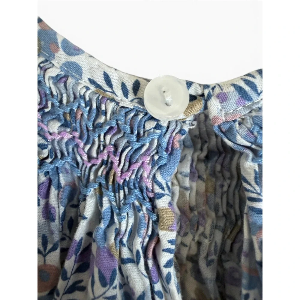 Gil & Niya Floral Smocked Cotton Dress 3T Girls Blue Purple Flutter Sleeve
